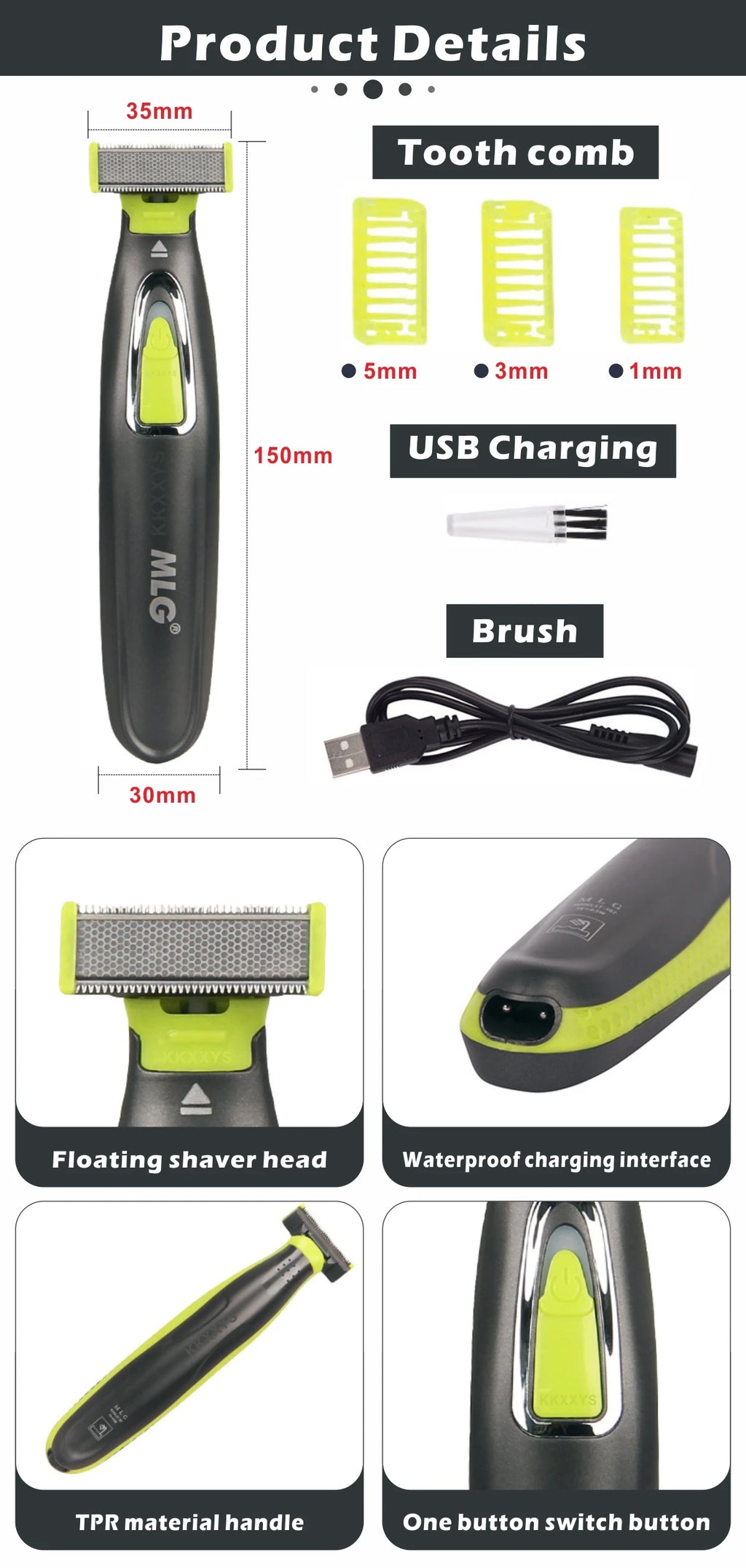 MLG 187 Electric Shaver Flex Razor Head 3 in 1 Shaving Body Face Washable Hair Eyebrow Styling Trimmer Rechargeable Face Care