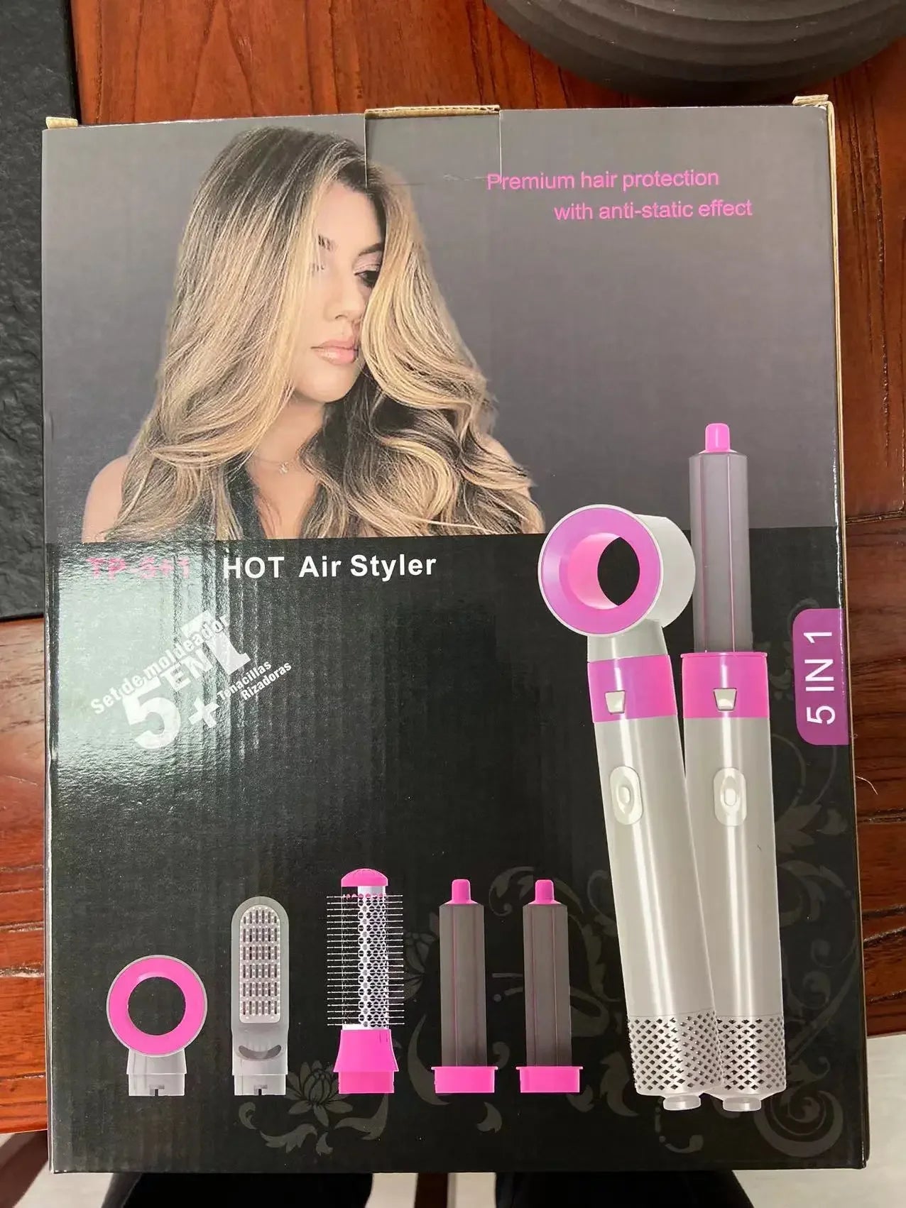 Cross-Border New Five-in-One Hairdryer Brush Automatic Curling Stick Straight Two-Use Beauty Hair Styling Brush Electric Blow Dr
