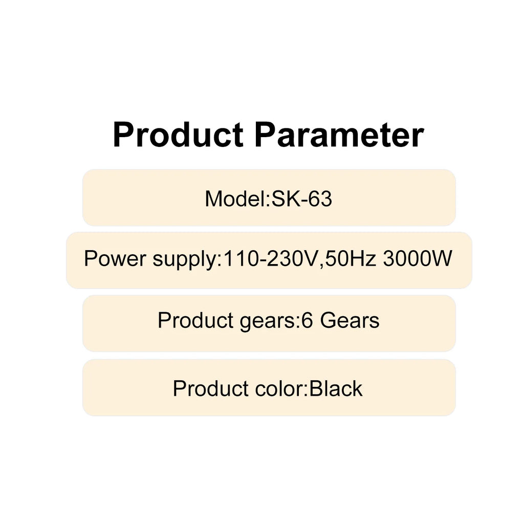 6-Level Professional Hair Dryer Salon Industrial Grade Quick Drying High Temperature Hair Styling Tool Barbecue for Home