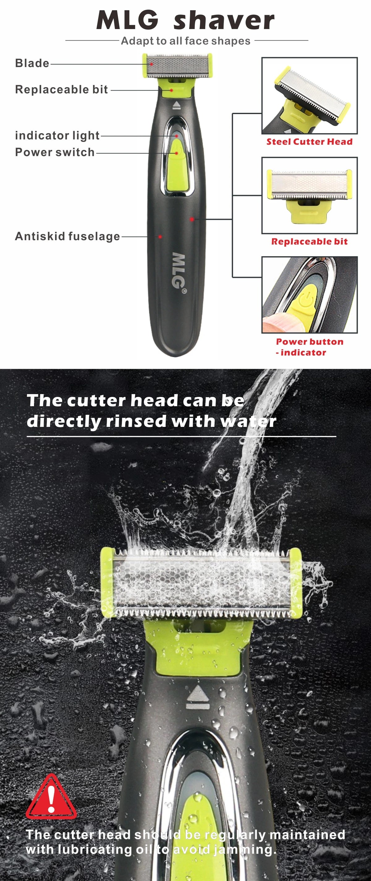 MLG 187 Electric Shaver Flex Razor Head 3 in 1 Shaving Body Face Washable Hair Eyebrow Styling Trimmer Rechargeable Face Care