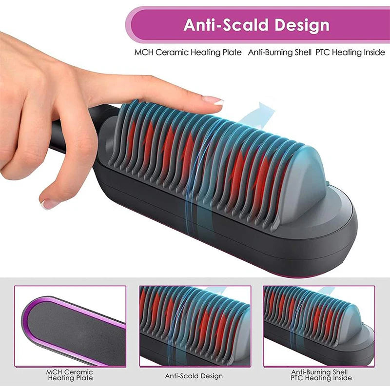 Hot Selling Professional Straight Hair Comb Portable Ceramic Coating Straight Hair Brush Salon Women'S Styling Tool
