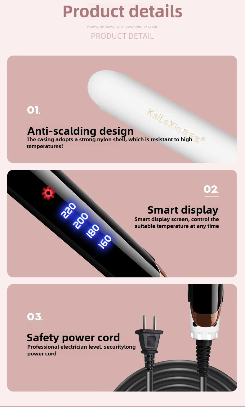4 Gears Adjustable Temperature 2in1 Professional Flat Iron Hair Straightener Fast Warm-up Styling Tool for Wet or Dry Hair